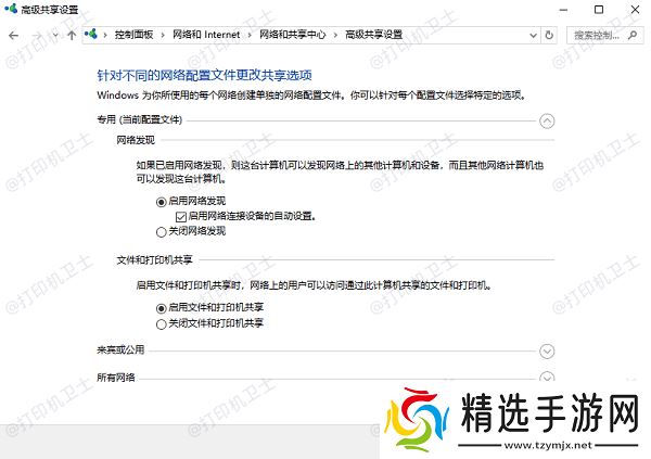 检查并启用网络发现和文件打印共享