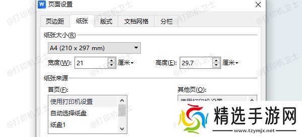 检查纸张尺寸设置