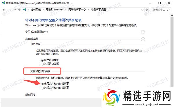 启用“文件和打印机共享”功能