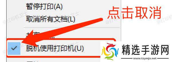 在系统中手动取消“脱机使用打印机”选项